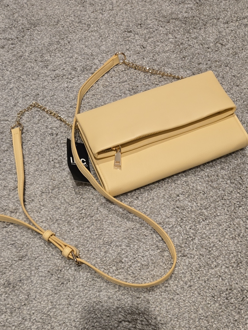 INC International Concepts Pale Yellow Fold-Over Crossbody with Chain Strap